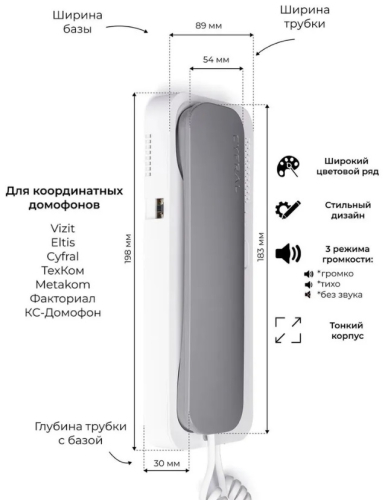 Трубка переговорная Cyfral Unifon Smart U (серо/белая) картинка фото 4