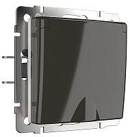Розетка с заземлением без рамки Werkel 1-м. крышка шторки IP44 серо-коричневый глянцевый