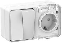 Блок накладной Systeme Electric AtlasDesign Profi54 розетка 1-м.+выключатель 2-кл. IP54 белый