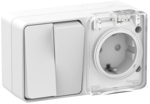Блок накладной Systeme Electric AtlasDesign Profi54 розетка 1-м.+выключатель 2-кл. IP54 белый