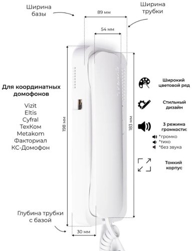 Трубка переговорная Cyfral Unifon Smart U (белая) картинка фото 6
