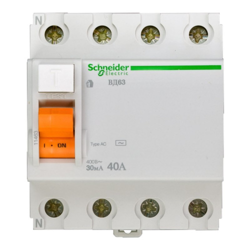 Выключатель дифференциального тока УЗО Schneider Electric Домовой 4п 40А 30мА 4,5кА тип AC фото 2