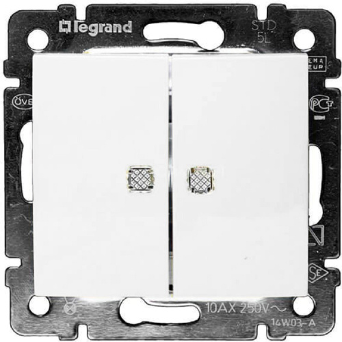 Выключатель с подсветкой без рамки Legrand Valena 2-кл. белый