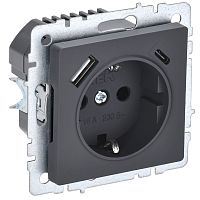Розетка с заземлением +2xUSB тип A+C без рамки IEK Brite РЮш11-1-БрГ 1-м. графит