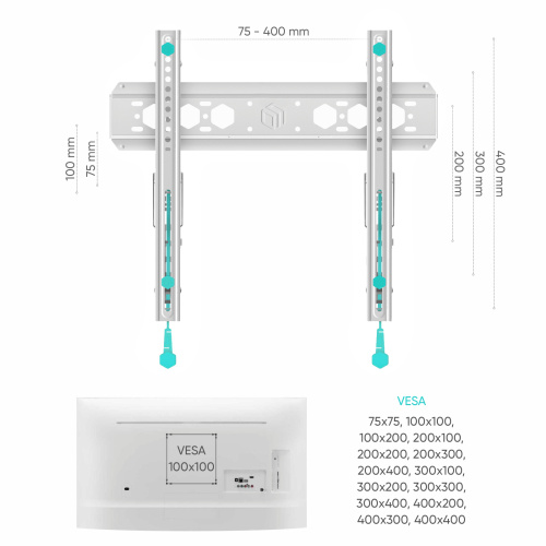 Кронштейн для ТВ Onkron TM5 белый 32"-65" наклонный  фото 5