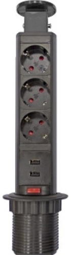 Розетка встраеваемая выдвижная механическая Mebax 105S 3-м.+2xUSB Ø60мм черный Mebax — купить по цене от  | ПрофБезопасность
