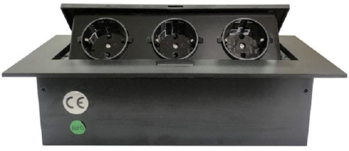 Розетка встраеваемая полуавтоматическая Mebax MX-226 3-м. 212х60мм черный картинка