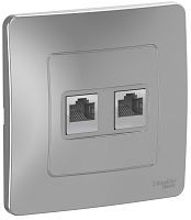 Розетка телефон+компьютер с рамкой Systeme Electric Blanca 2-м. RJ11+RJ45 5е алюминий