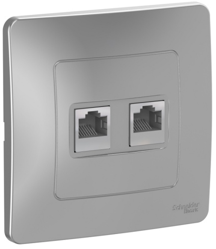 Розетка телефон+компьютер с рамкой Systeme Electric Blanca 2-м. RJ11+RJ45 5е алюминий