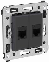 Розетка компьютерная без рамки DKC Avanti 2-м. RJ45+RJ45 6е черный матовый