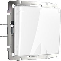 Розетка с заземлением без рамки Werkel 1-м. крышка шторки IP44 белый глянцевый