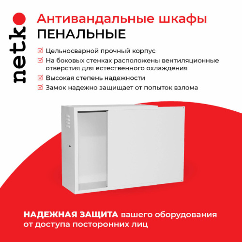 Антивандальный Шкаф 19″ Netko 3U пенального типа (550x220x500) направляющие, замок, серый  фото 5