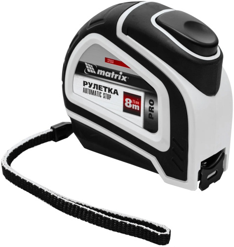 Рулетка 8 м x 25 мм Matrix PRO Autostop, обрезиненный корпус