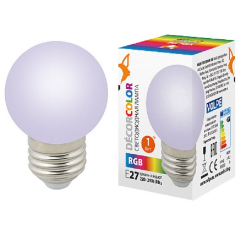 Лампа светодиодная Volpe G45 Шар Е27 220В 1Вт RGB 45х82мм Volpe — купить по цене от 160 ₽ | ПрофБезопасность