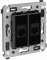 Розетка компьютерная без рамки DKC Avanti 2-м. RJ45+RJ45 6е черный квадрат