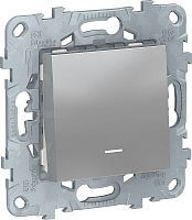 Выключатель кнопочный с подсветкой без рамки Schneider Electric Unica New 1-кл. алюминий