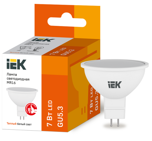 Лампа светодиодная IEK ECO MR16 софит 7Вт 3000К GU5.3 220В 7Вт 630Лм 3000К 54х49мм IEK — купить по цене от 80 ₽ | ПрофБезопасность