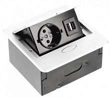 Розетка встраиваемая полуавтоматическая GTV 1-м.+2xUSB 127х118х66мм белый