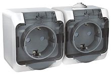 Розетка с заземлением накладная Systeme Electric Этюд 2-м. шторки IP44 белый