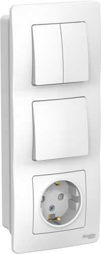 Блок встраеваемый Systeme Electric Blanca розетка 1-м.+ выключатель 1-кл.+выключатель 2-кл. белый