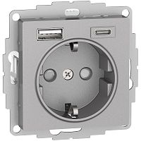 Розетка с заземлением +2xUSB тип A+C без рамки Systeme Electric AtlasDesign 1-м. алюминий