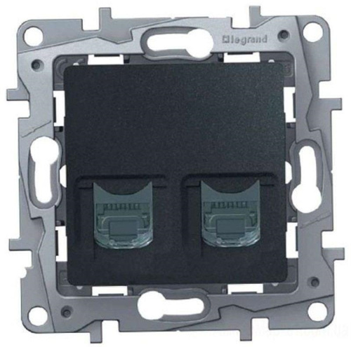 Розетка компьютерная без рамки Legrand Etika 2-м. RJ45+RJ45 5e антрацит