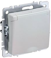 Розетка с заземлением без рамки IEK Brite РСбш10-3-44-БрЖ 1-м. крышка шторки IP44 жемчуг