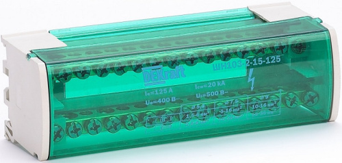 Шина в корпусе на DIN-рейку (кросс-модуль) DEKraft ШН103-2-15-125 зеленый