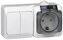 Блок накладной Systeme Electric Этюд розетка 1-м.+выключатель 2-кл. IP44 белый