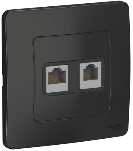 Розетка телефон+компьютер с рамкой Systeme Electric Blanca 2-м. RJ11+RJ45 5е антрацит