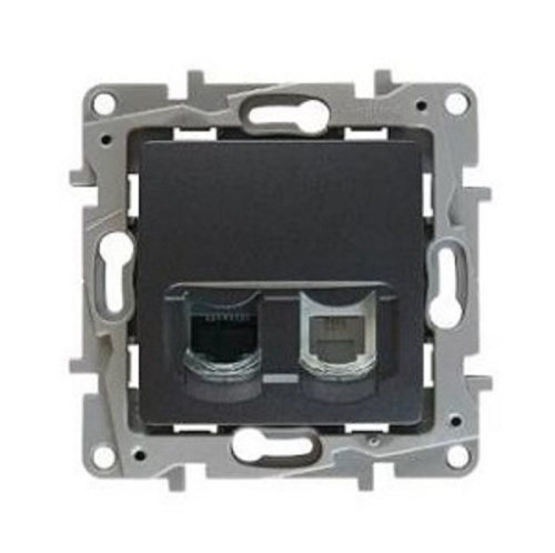 Розетка телефон+компьютер без рамки Legrand Etika 2-м. RJ11+RJ45 5е антрацит фото 2