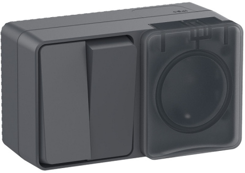 Блок накладной Systeme Electric AtlasDesign Profi54 розетка 1-м.+выключатель 2-кл. IP54 антрацит