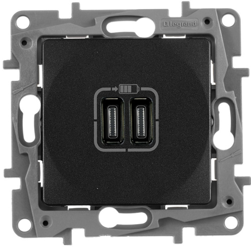 Розетка USB тип С+С без рамки Legrand Etika 2-м. 3000мА антрацит