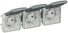 Розетка с заземлением без рамки Legrand Plexo 3-м. крышка шторки IP55 серый