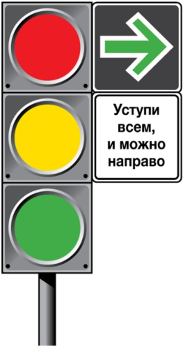 Дорожный знак 8.35д - Уступи всем, и можно направо