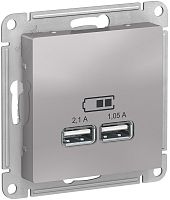 Розетка USB тип A+A без рамки Systeme Electric AtlasDesign 2-м. 2100мА алюминий