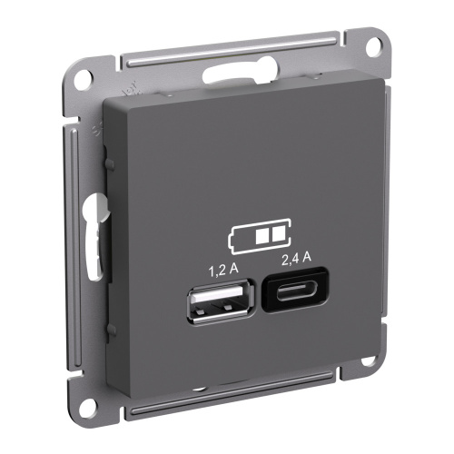 Розетка USB тип A+С без рамки Systeme Electric AtlasDesign 2-м. 2400мА базальт