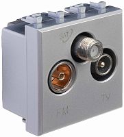 Розетка TV+FM+SAT Оконечная модульная DKC Avanti 3-м. 2 мод. закаленная сталь