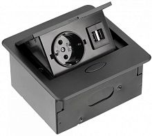 Розетка встраиваемая полуавтоматическая GTV 1-м.+2xUSB 127х118х66мм черный