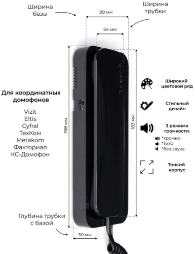 Трубка переговорная Cyfral Unifon Smart U (черная) картинка фото 2