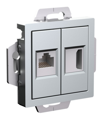 Розетка HDMI+RJ45 без рамки Systeme Electric AtlasDesign 2-м алюминий