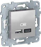 Розетка USB тип A+С без рамки Schneider Electric Unica New 2-м. 2400мА алюминий картинка