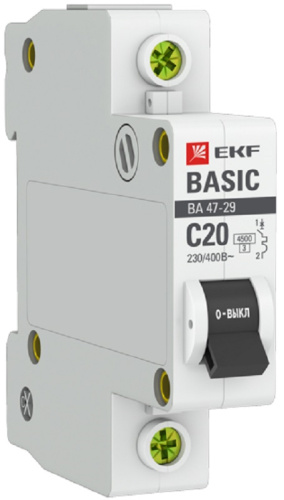 Выключатель автоматический EKF Basic ВА47-29 1п 20А C 4.5кА