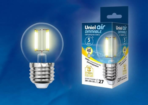 Лампа светодиодная Uniel Air LED-G45-5W/WW/E27/CL/DIM GLA01TR G45 220В 5Вт 3000К Uniel — купить по цене от 280 ₽ | ПрофБезопасность