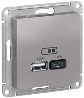 Розетка USB тип A+С без рамки Systeme Electric AtlasDesign 2-м. 2400мА алюминий