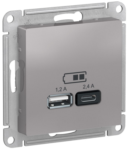 Розетка USB тип A+С без рамки Systeme Electric AtlasDesign 2-м. 2400мА алюминий