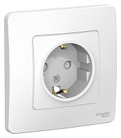 Розетка с заземлением с рамкой Systeme Electric Blanca 1-м. шторки белый