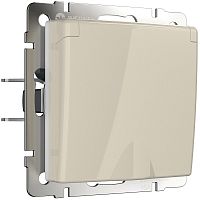 Розетка с заземлением без рамки Werkel 1-м. крышка шторки IP44 слоновая кость глянцевый