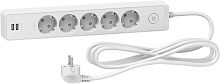 Удлинитель с заземлением с выключателем Schneider Electric 5-м+2USB тип A+A 3,0м 16А 3500Вт белый 