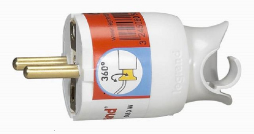 Вилка электрическая с заземлением прямая поворотная Legrand Helium 16А белый